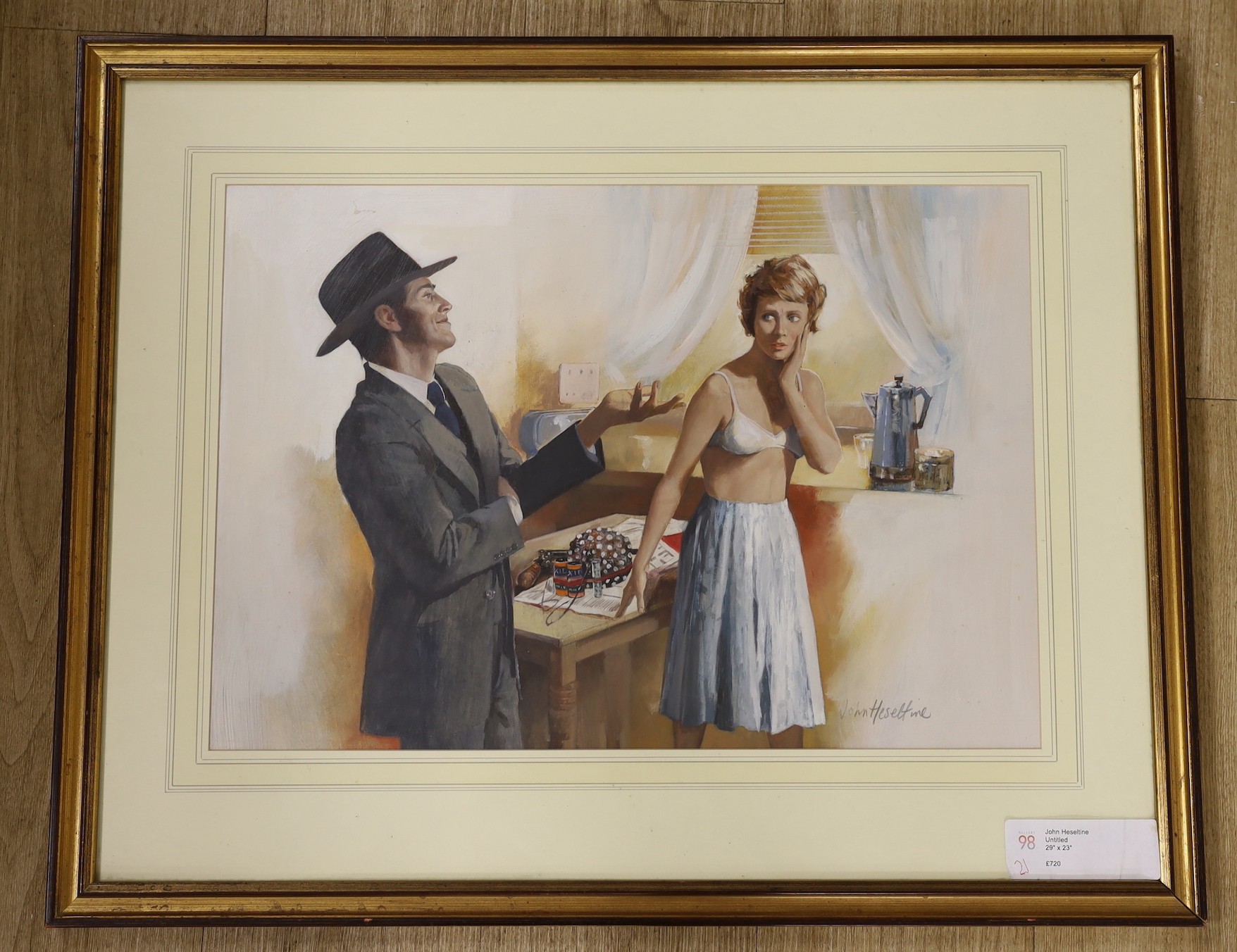 John Heseltine (1923-2016), gouache and watercolour, Illustration for a Crime Novel, signed in pencil, 38 x 54cm